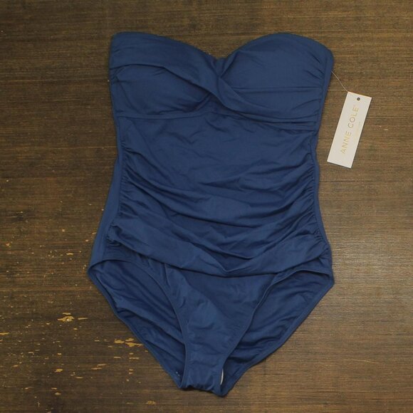 NEW Anne Cole Twist-Front Ruched One-Piece Swimsuit MYMO00501 Slate Blue 10 - Picture 1 of 7